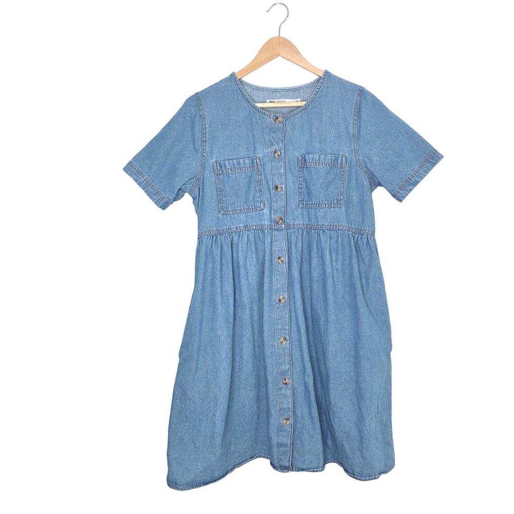 ASOS Maternity Blue Denim Button Down Smock Babydoll Mini Dress 8 MAMA Utility